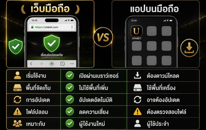ทางเข้า UFABET มือถือ เปรียบเทียบเว็บมือถือกับแอป UFABET ด้านการใช้งาน ความปลอดภัย และการดาวน์โหลด